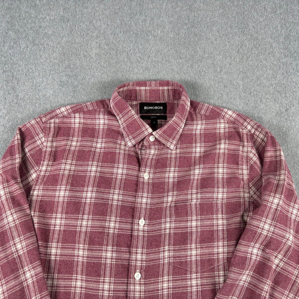 Bonobos Shirt Mens Flannel Red Slim Fit Button Up Long Sleeve